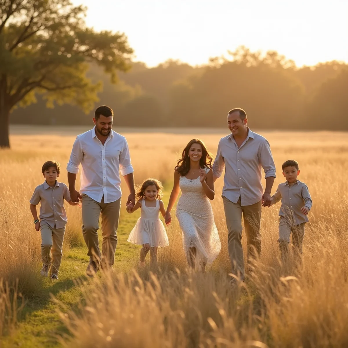 Family photographed on the open meadow at Phil Hardberger Park in north San Antonio