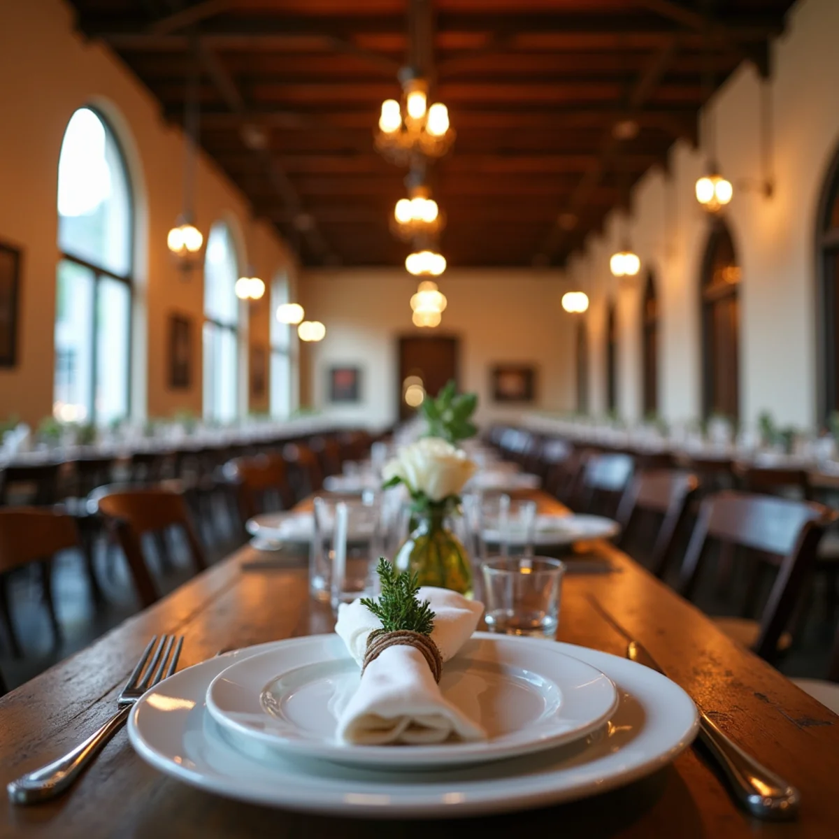 Restored historic hall wedding venue in downtown San Antonio set for a reception