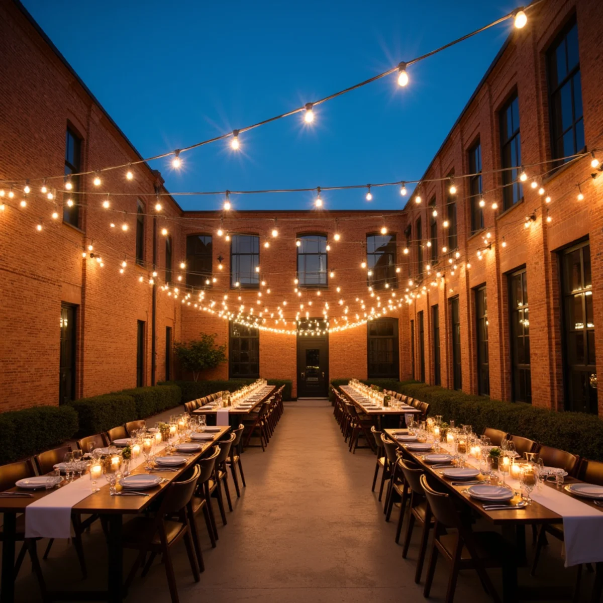 Converted industrial wedding venue near the Pearl in San Antonio at dusk
