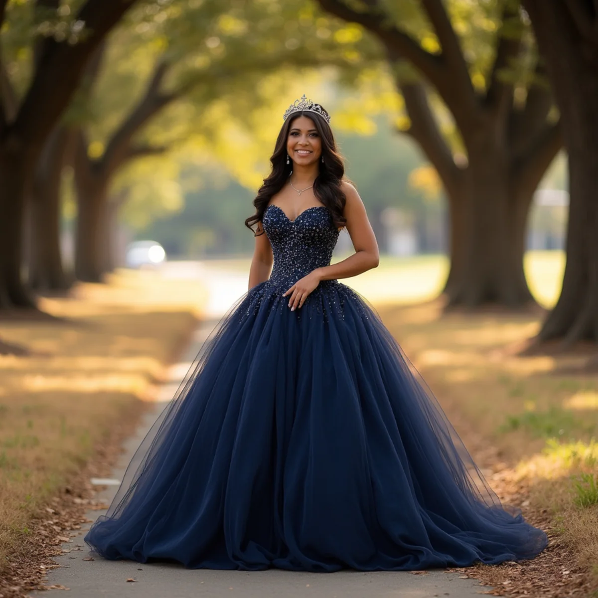 Quinceañera photographed in a formal gown during a portrait session near Castle Hills, San Antonio