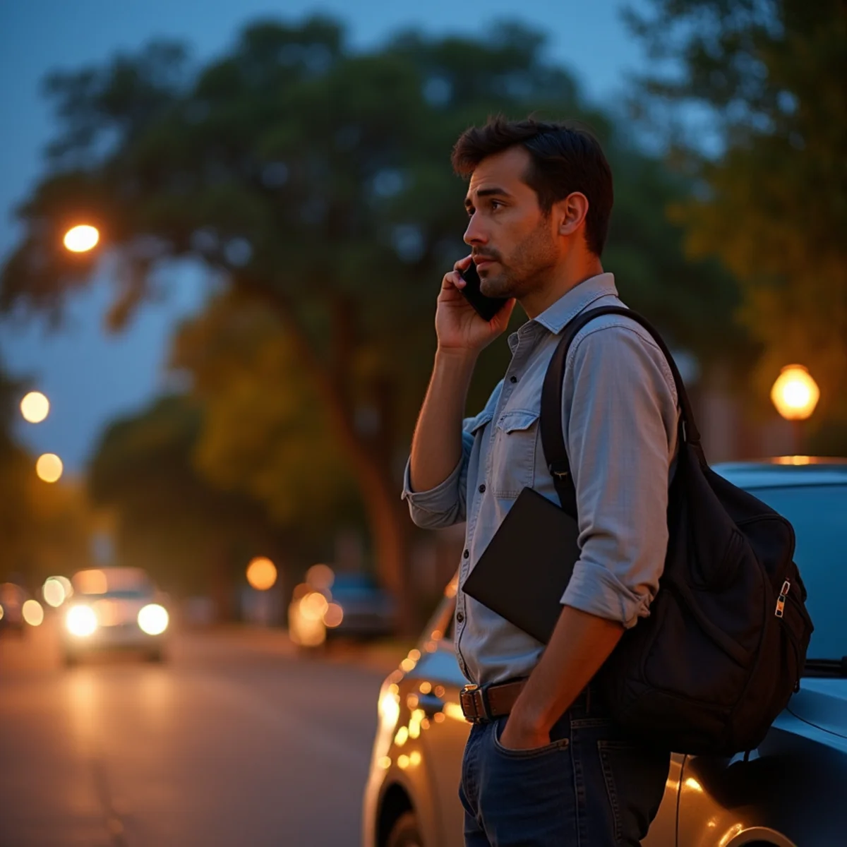 Photographer taking a booking call on location in San Antonio, Texas