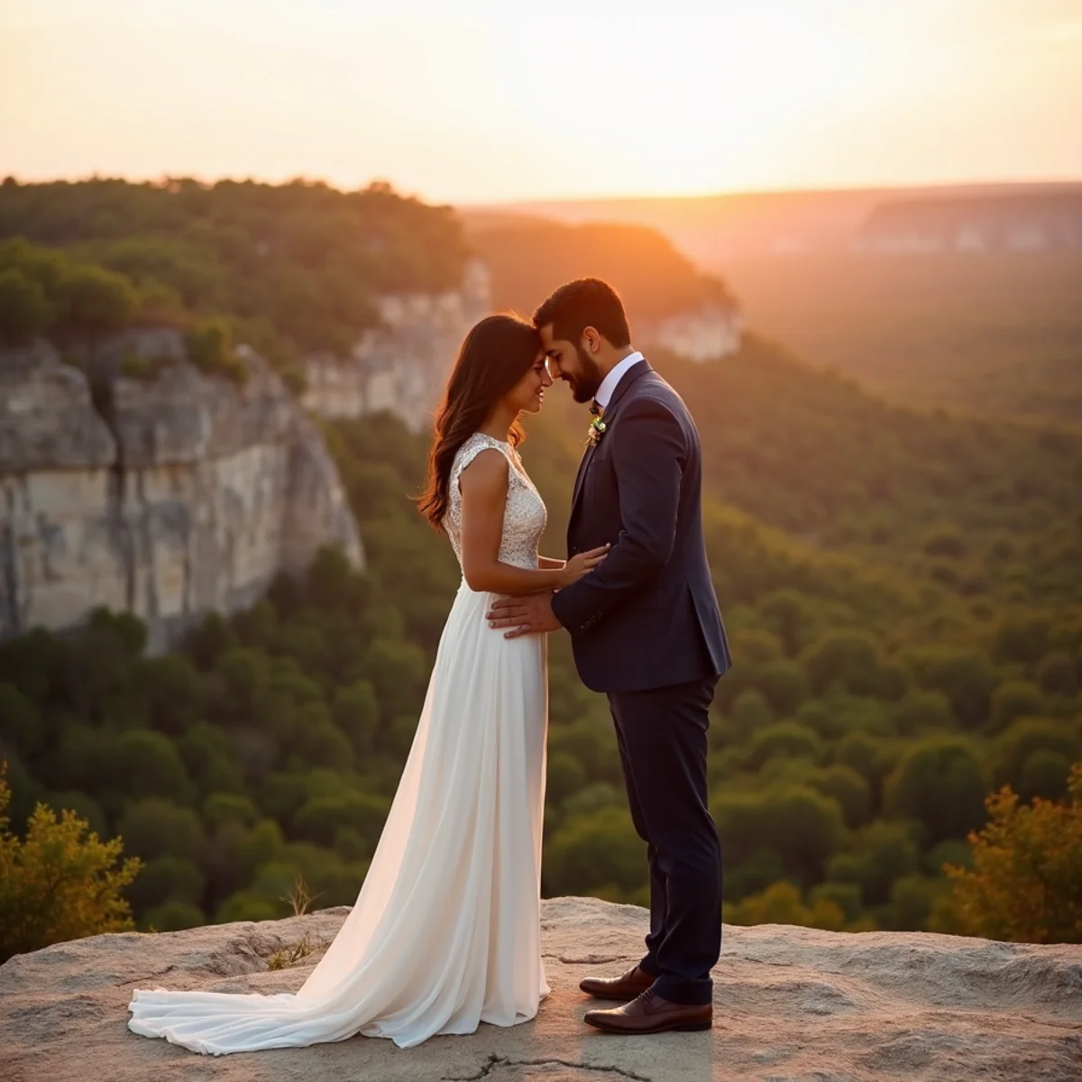 Couple exchanging vows during an intimate Hill Country elopement photographed near San Antonio at sunset