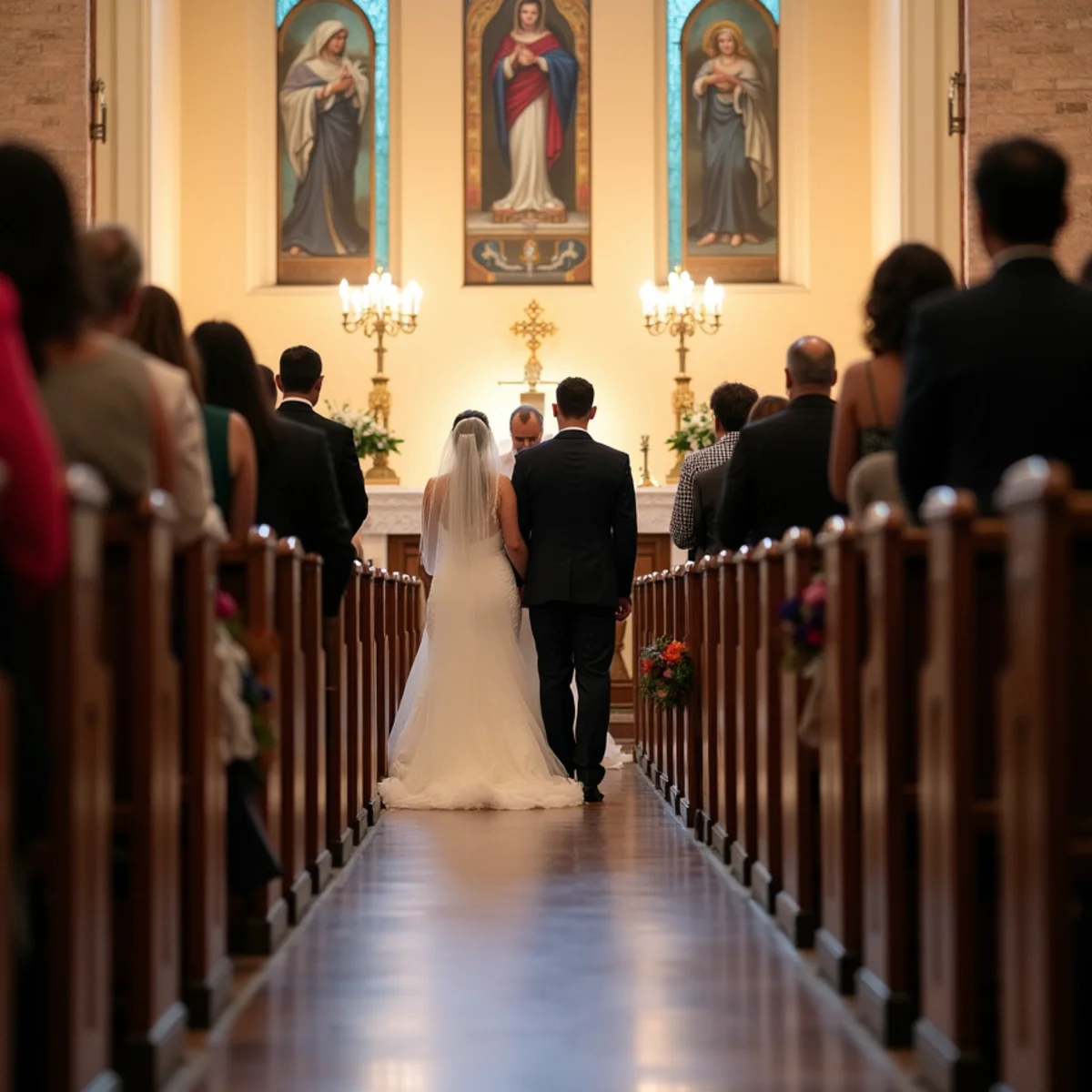 Two photographers covering a San Antonio wedding ceremony from opposite angles