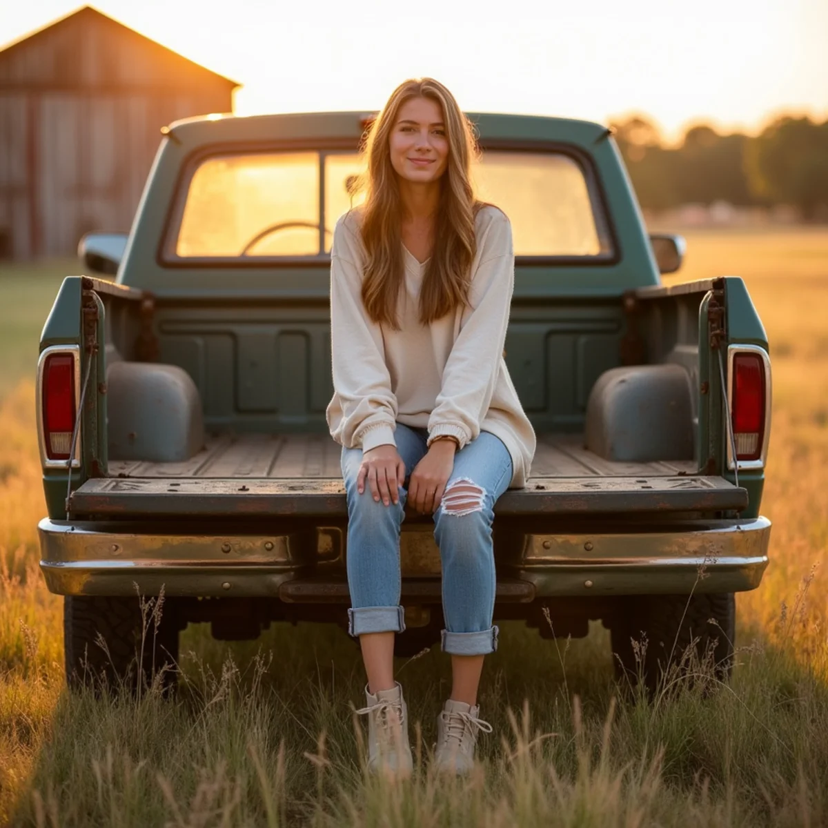 High school senior photographed on ranch land near La Vernia, Texas, with tall grass and open sky behind