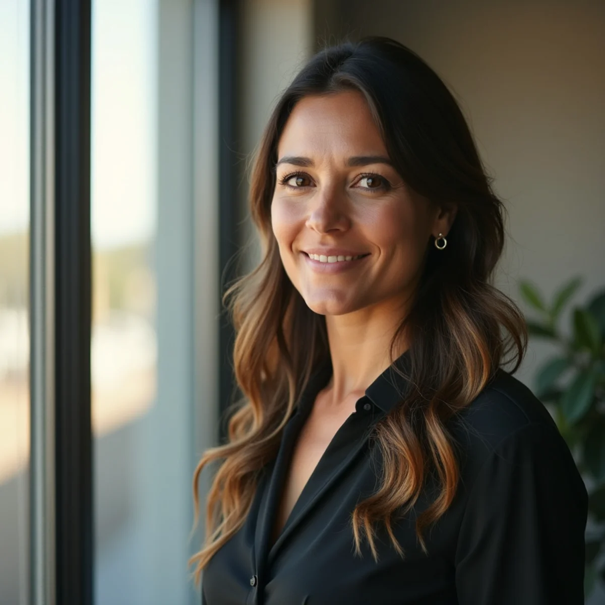 Professional headshot session in San Antonio with soft directional window light on the subject
