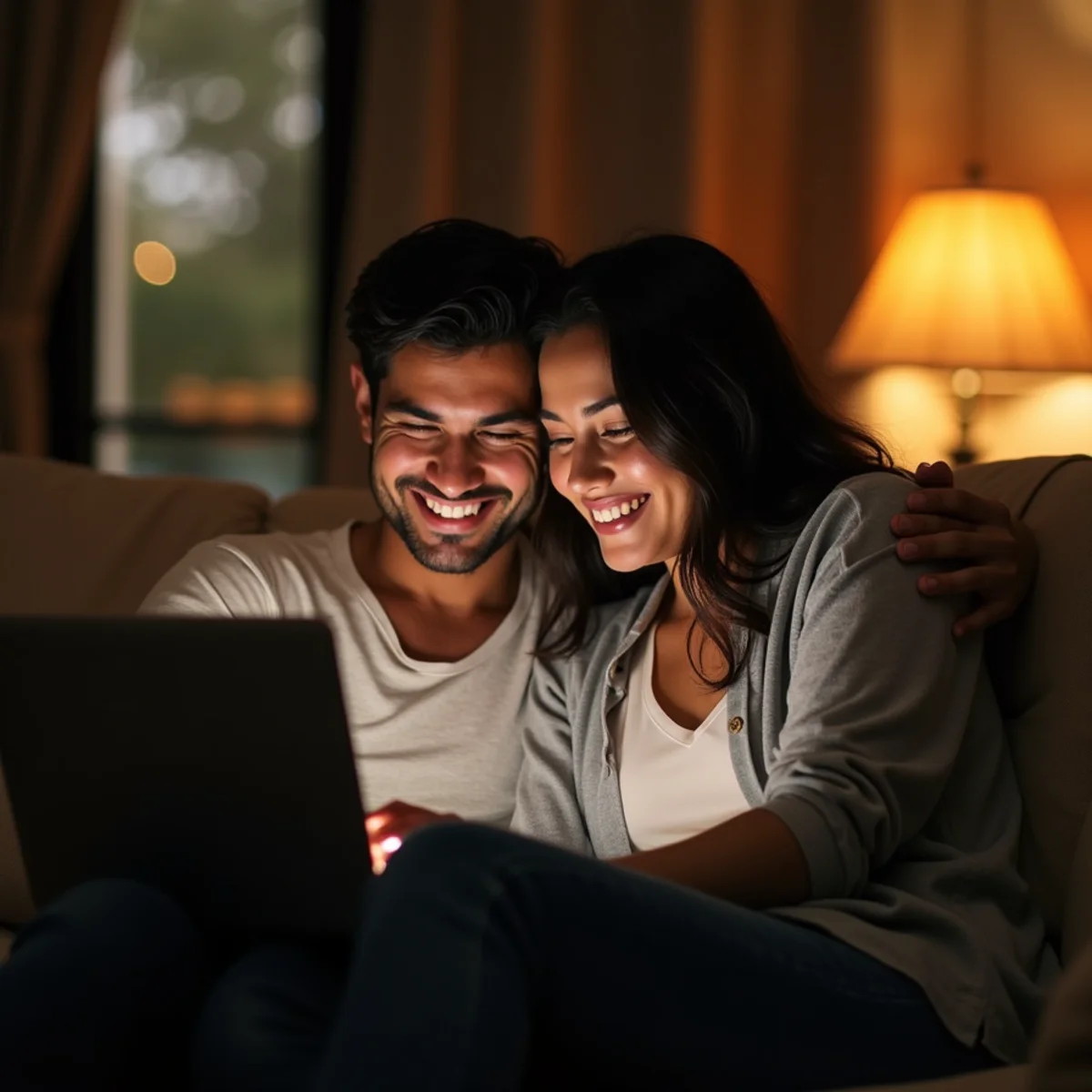 Couple viewing their finished photographs from a San Antonio session in a private online gallery