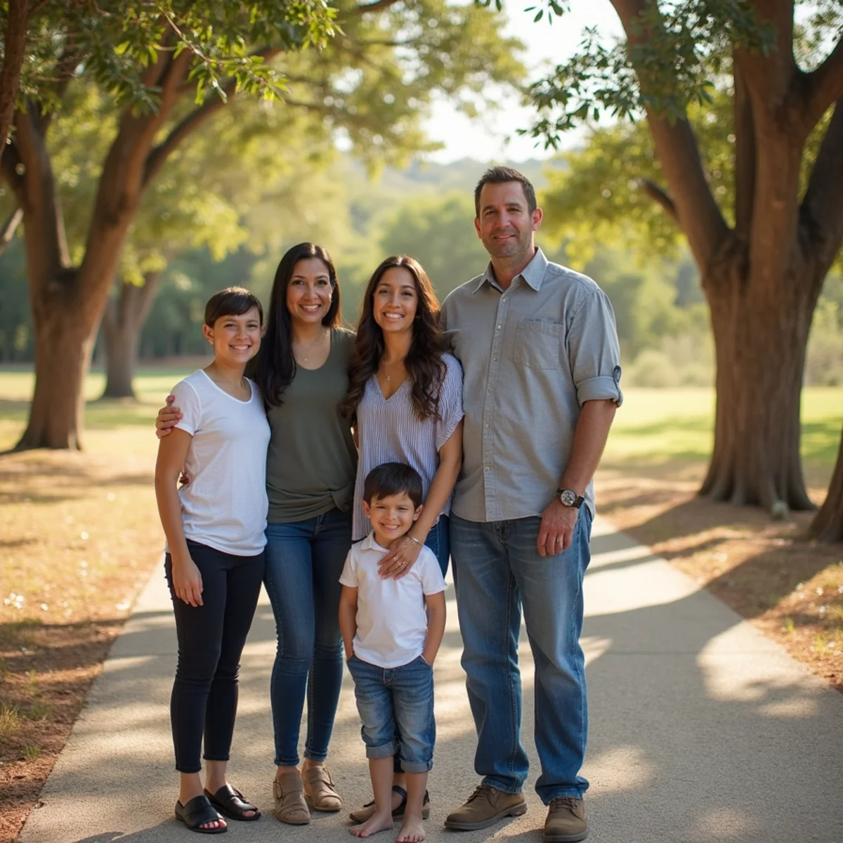 Family photographed on a wooded acre property in Shavano Park, San Antonio
