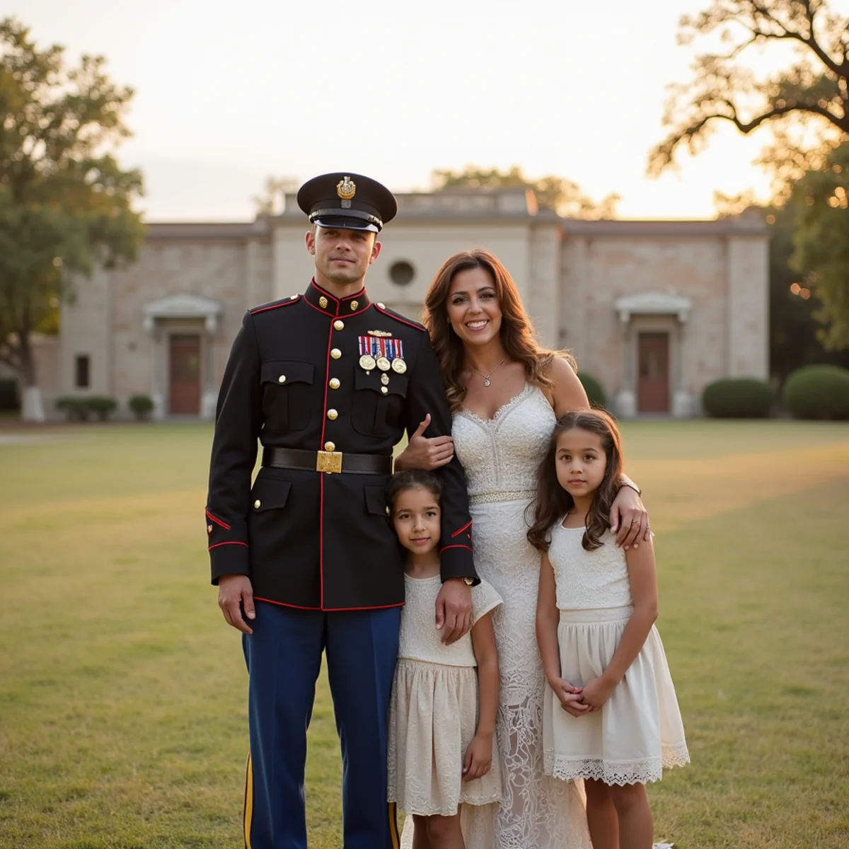 Military family photographed on a lawn in Terrell Hills near Fort Sam Houston